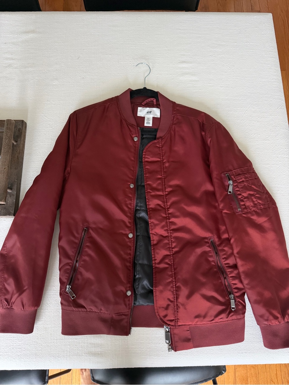 H&M Men's Maroon Satin Bomber Jacket
